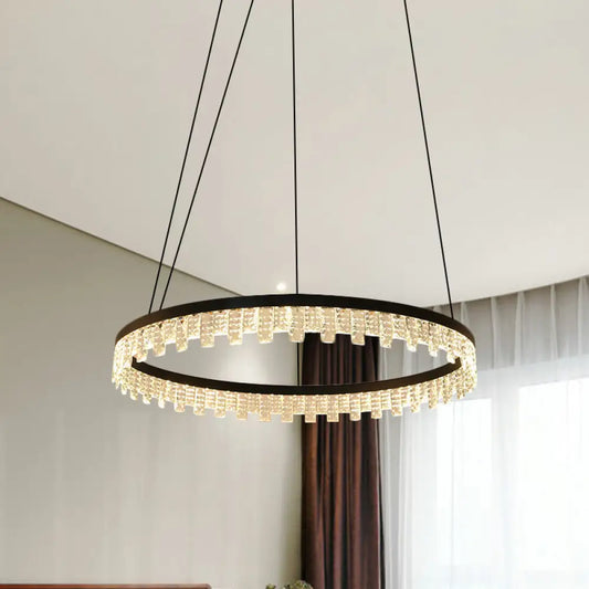 Lámpara de araña circular moderna de cristal: Lámpara colgante rectangular LED en negro