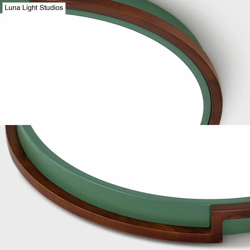 DecorBites™ DecorBites™ Modern Circle Flush Mount Macaron Metal LED Lamp, White/Green, with Acrylic Diffuser for Living Room - 13"/17"/21" Wide