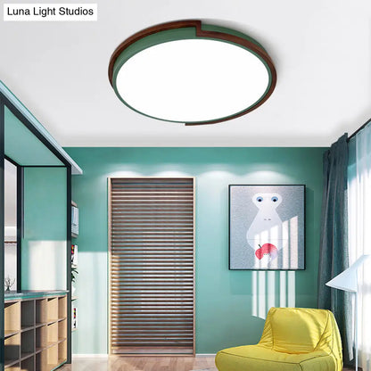 DecorBites™ DecorBites™ Modern Circle Flush Mount Macaron Metal LED Lamp, White/Green, with Acrylic Diffuser for Living Room - 13"/17"/21" Wide
