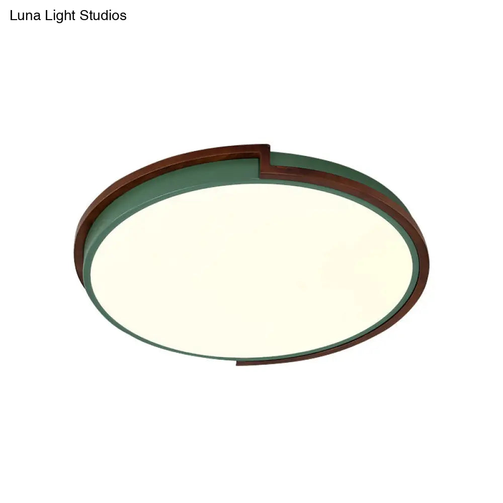 DecorBites™ DecorBites™ Modern Circle Flush Mount Macaron Metal LED Lamp, White/Green, with Acrylic Diffuser for Living Room - 13"/17"/21" Wide