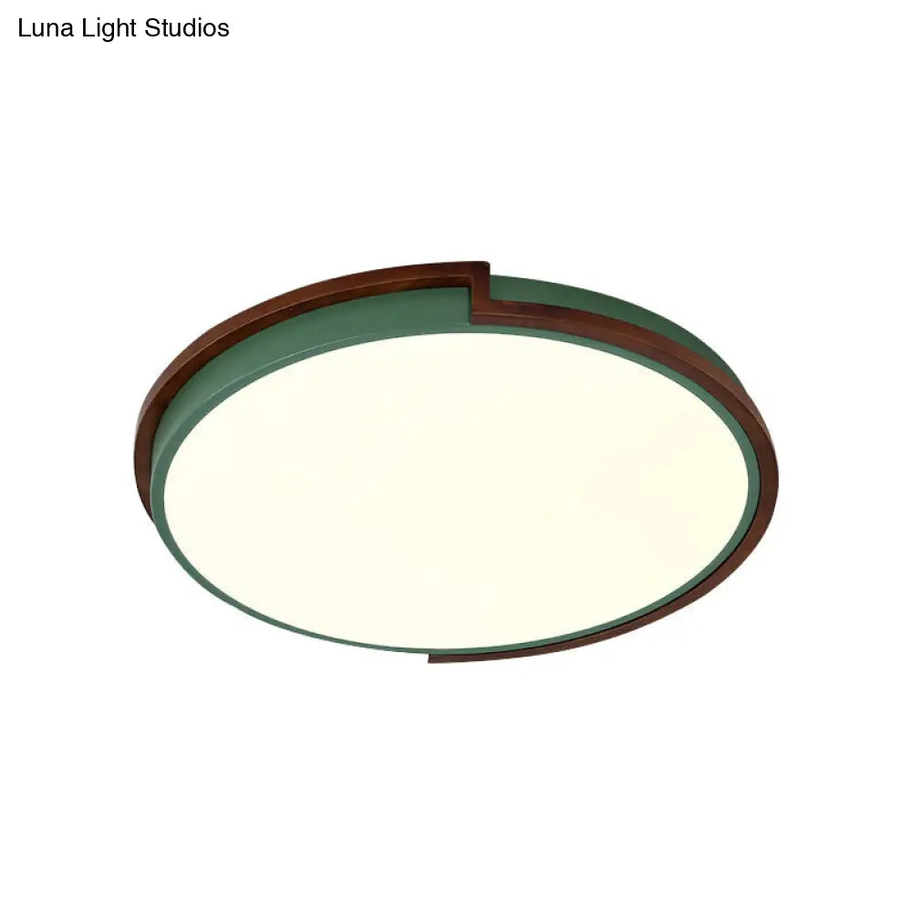 DecorBites™ DecorBites™ Modern Circle Flush Mount Macaron Metal LED Lamp, White/Green, with Acrylic Diffuser for Living Room - 13"/17"/21" Wide