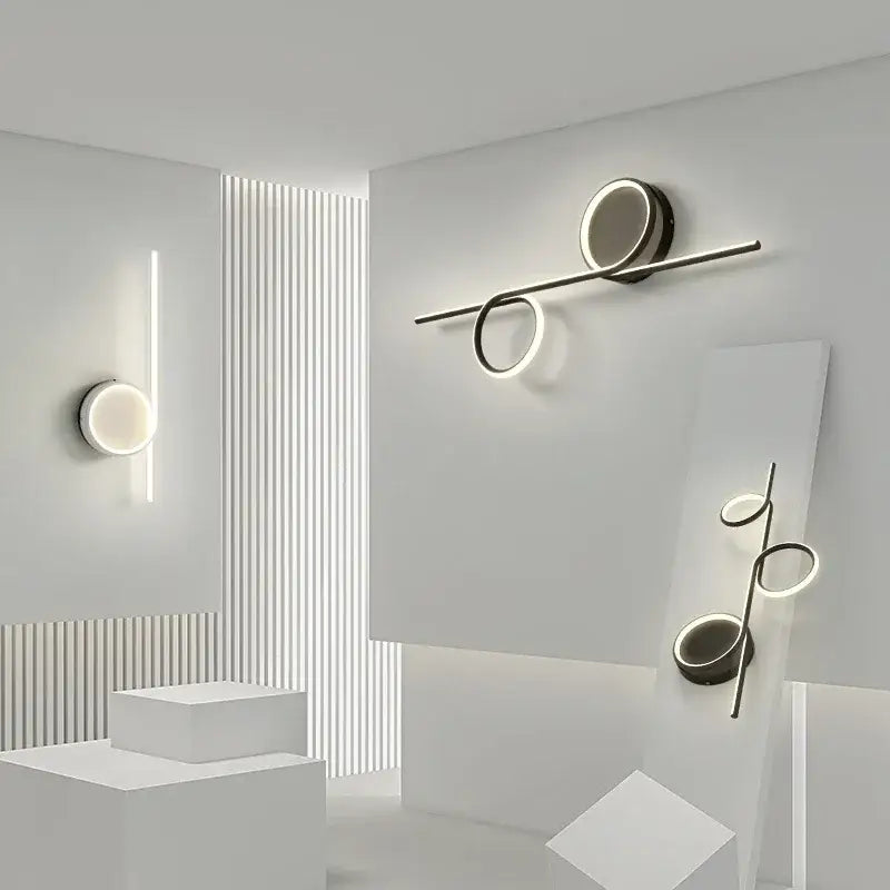 Modern circle straight bar wall lamp with sleek black metal frame and circular led light fixtures for bedroom decorbites circle straight decor