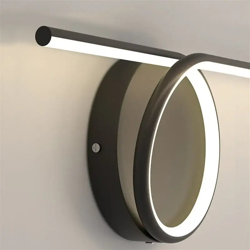 Modern black circular wall lamp with sleek minimalist design and integrated led lighting for bedroom and living room decorbites circle straight bar