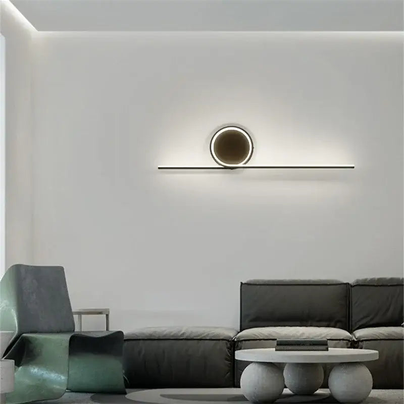 Modern circle straight bar wall lamp with a circular illuminated face and sleek base for bedroom and living room decorbites circle straight