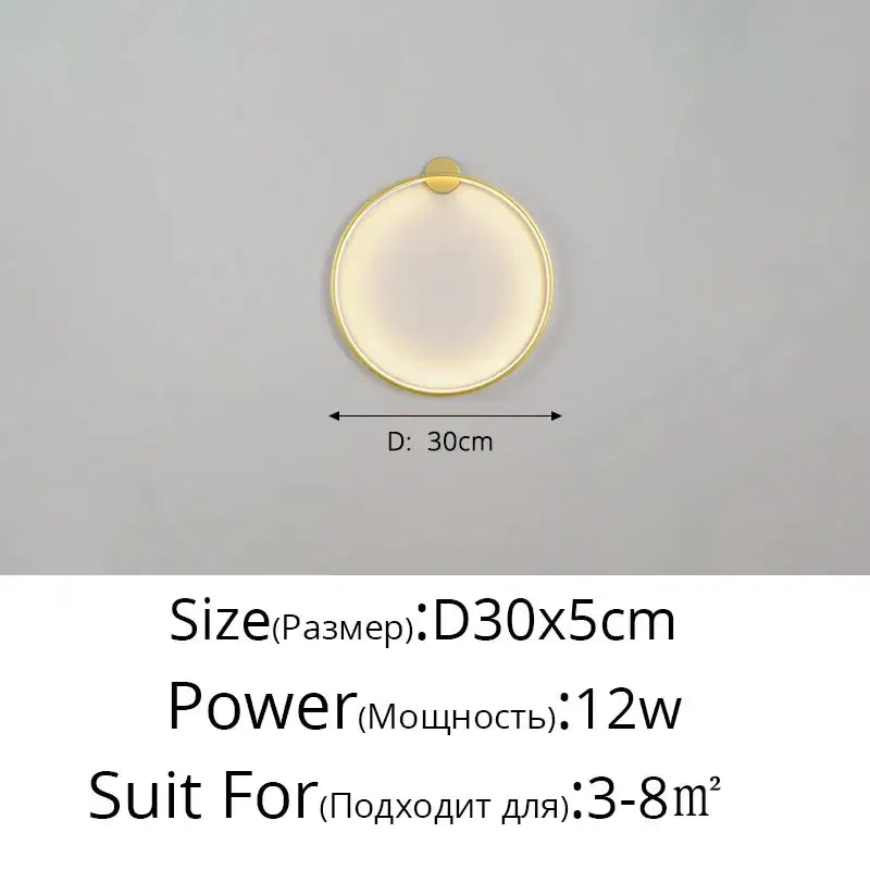 Modern circular black led wall lights with gold-toned frame and warm white illumination for living room decorbites led wall lights