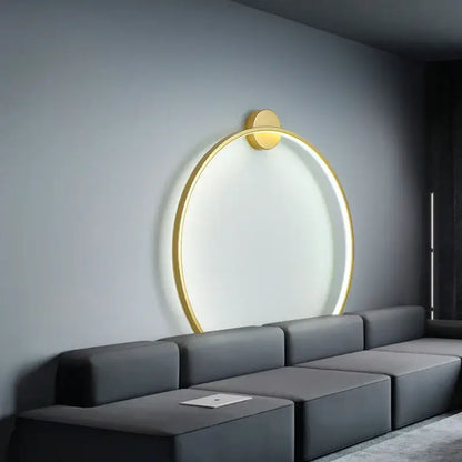 Gold circular led wall light fixture with glowing ring and minimalist design for modern living room decorbites led wall lights