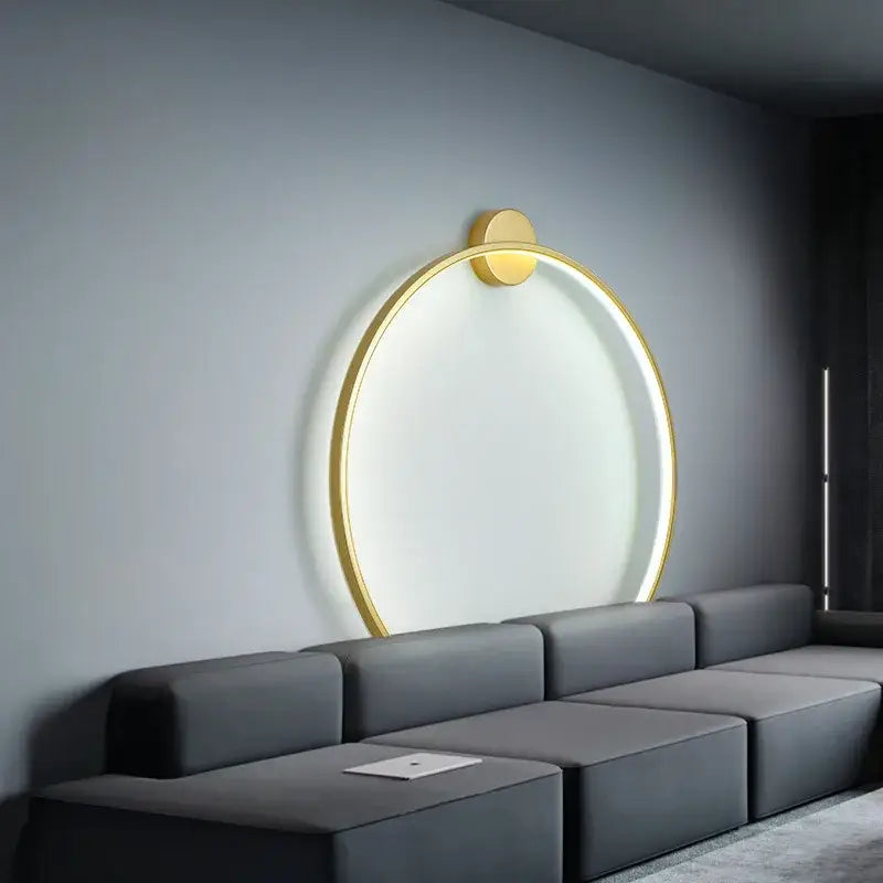 Gold circular led wall light fixture with glowing ring and minimalist design for modern living room decorbites led wall lights