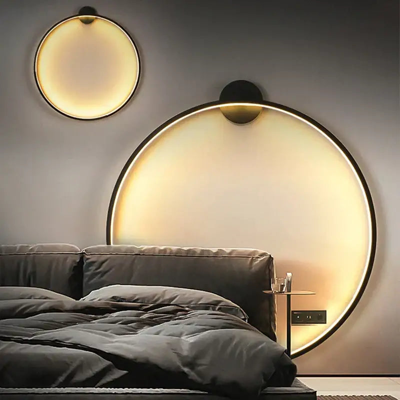 Modern circular black led wall lights with sleek frames and warm glowing light for living room decorbites led wall lights