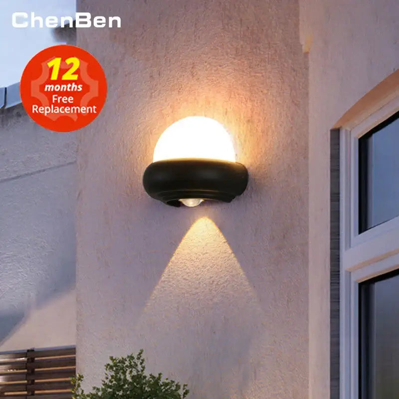 Black chenben modern circular solar wall light with frosted acrylic led dome emitting warm light for exterior decorbites acrylic led wall