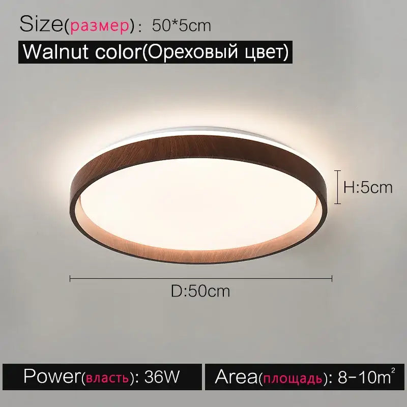 Modern circular ceiling lamp with walnut wood frame and white LED center for bedroom decorbites ceiling lamp