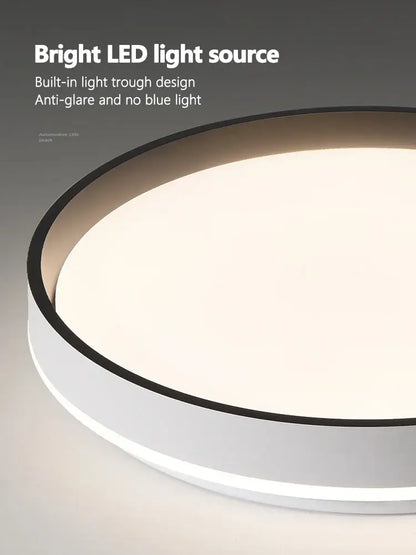 Modern circular black and white LED ceiling lamp with anti-glare design for soft warm bedroom lighting by decorbites ceiling lamp