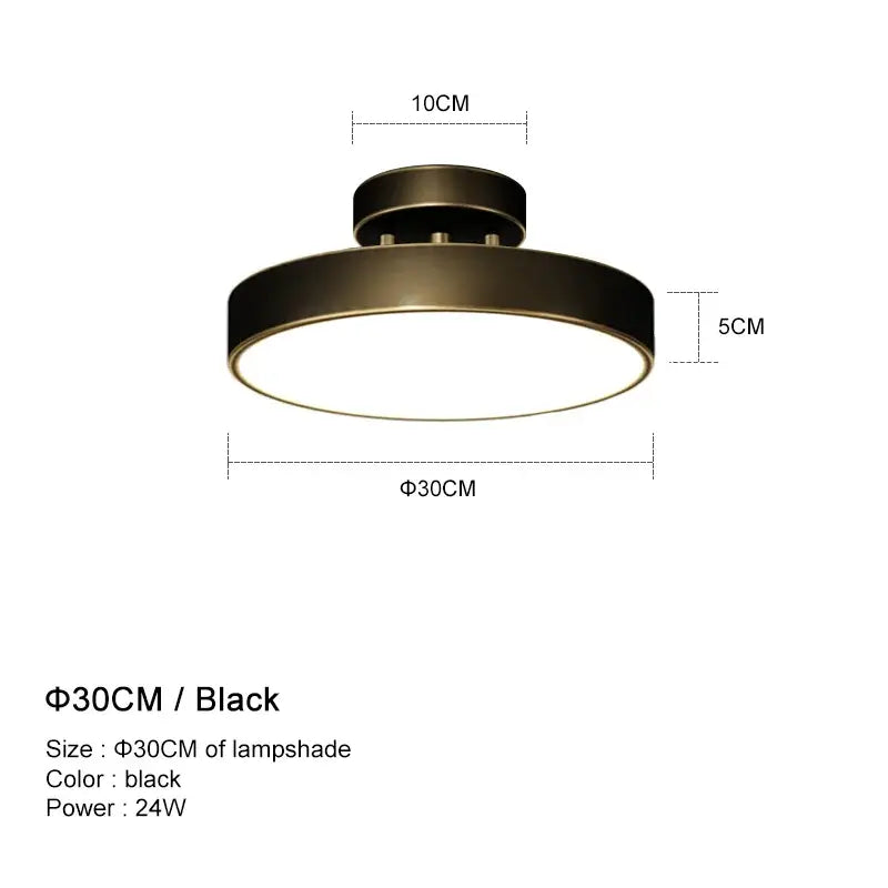 Modern circular brass led ceiling chandelier with black matte finish and 30cm diameter from decorbites brass led collection