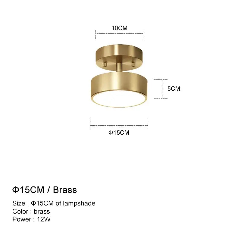 Modern circular brass led ceiling chandelier with 15cm brass finished lampshade and 12w power for living room decorbites brass led
