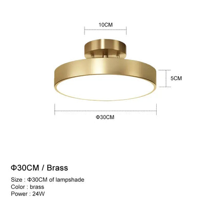 Modern circular brass led ceiling chandelier with sleek minimalist design 30cm diameter for living room decorbites brass led