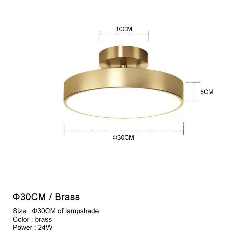 Modern circular brass led ceiling chandelier with sleek minimalist design 30cm diameter for living room decorbites brass led