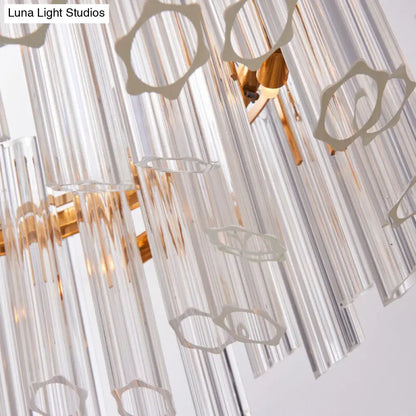 ثريا دائرية حديثة: كريستال شفاف مُضلّع، 8 رؤوس، وحدة إضاءة ذهبية معلقة