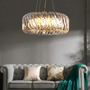 Modern circular crystal led ceiling chandelier with clear glass rings and warm decorbites crystal led lighting