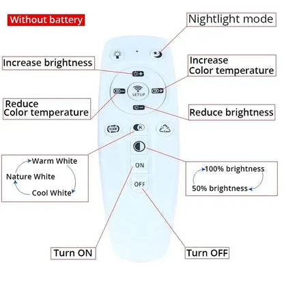 Light blue plastic remote control for modern circular dimmable led wall lamp with brightness and nightlight settings