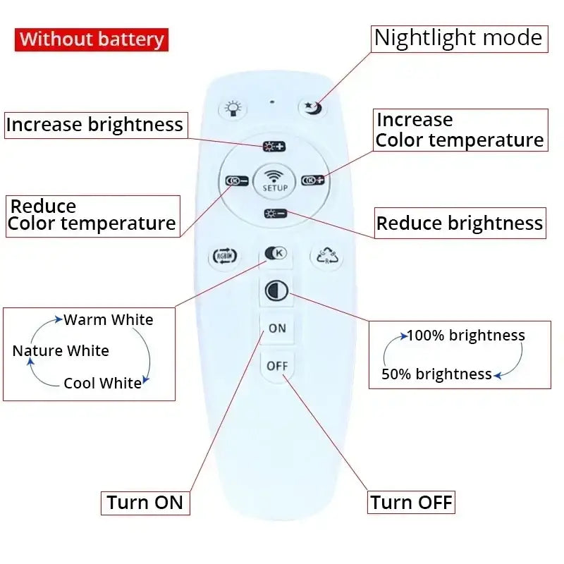 Light blue plastic remote control for modern circular dimmable led wall lamp with brightness and nightlight settings