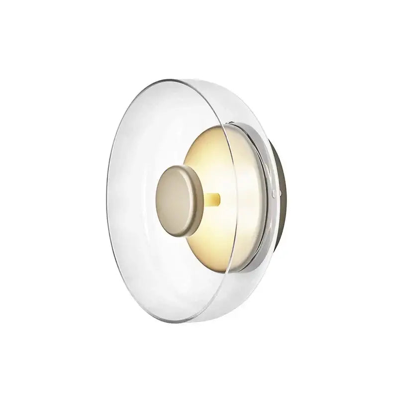 Modern circular glass bowl led wall sconce with clear glass dome, frosted beige circle, and brushed metal accents for bedroom decorbites glass bowl