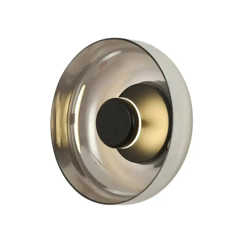 Modern circular glass bowl led wall sconce with sleek brushed nickel finish and brass accent for bedroom decorbites decor