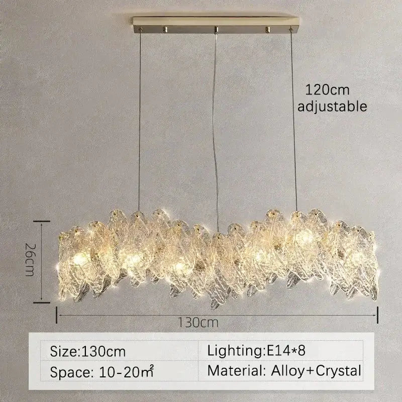 Modern circular glass petal led chandelier with sleek alloy frame and cascading crystals for dining room lighting