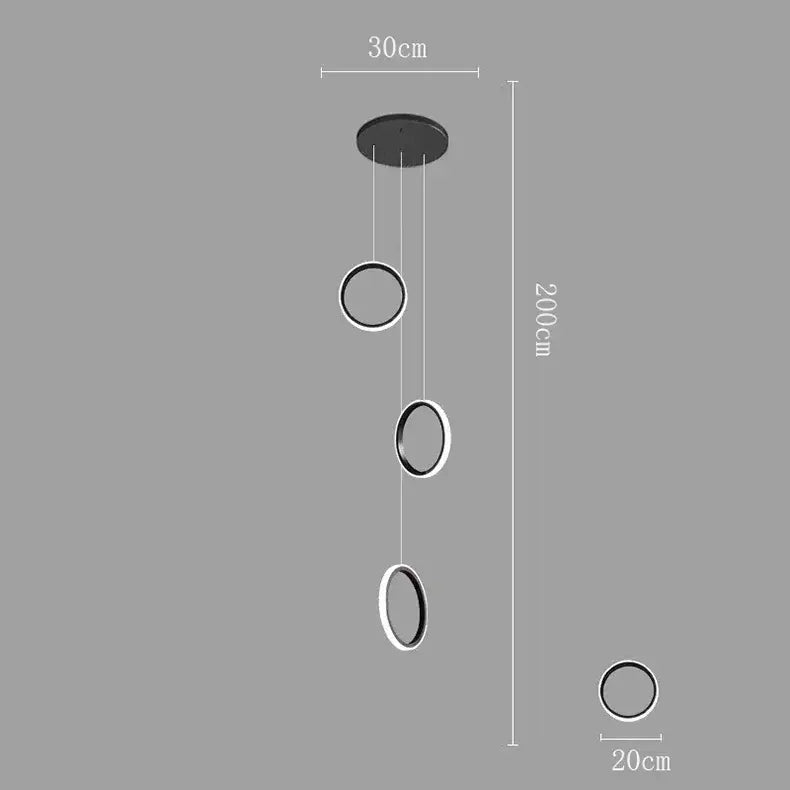 Modern black and white circular decorbites led pendant lights with three hanging rings for living room and dining area