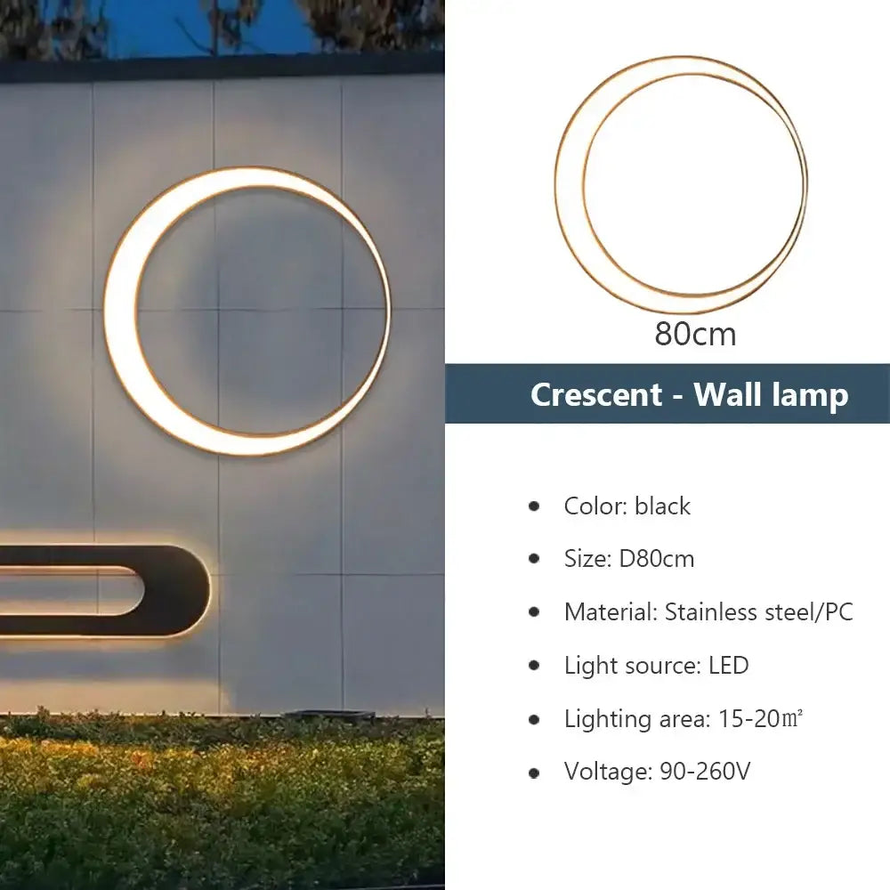 Modern circular led wall lamp black stainless steel pc crescent shape decorbites elegant curved outdoor space light