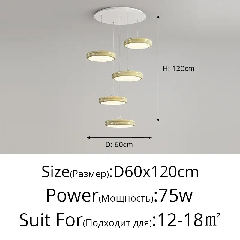 Modern circular pale yellow pendant light dining room chandelier with five tiered circular shades in warm cream finish decorbites circular modern