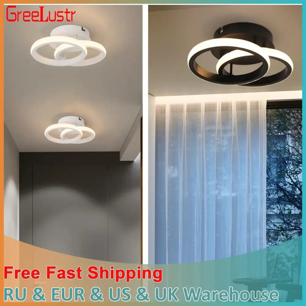 Modern circular white and black acrylic led ceiling light with two interlocking rings for bedroom decorbites acrylic led ceiling