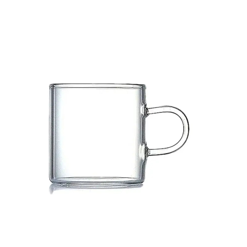 Modern clear 2pc 120ml glass handle coffee cup set featuring a clear glass mug with a minimalist design and smooth handle
