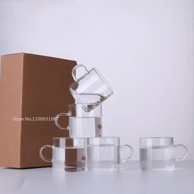 Modern clear 2pc 120ml glass handle coffee cup set with sturdy handles and minimalist design for dining room use