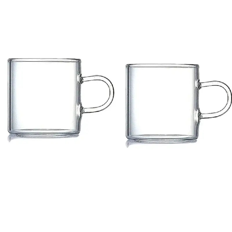 Modern clear 2pc 120ml glass handle coffee cups with transparent handles and minimalist design for dining room use