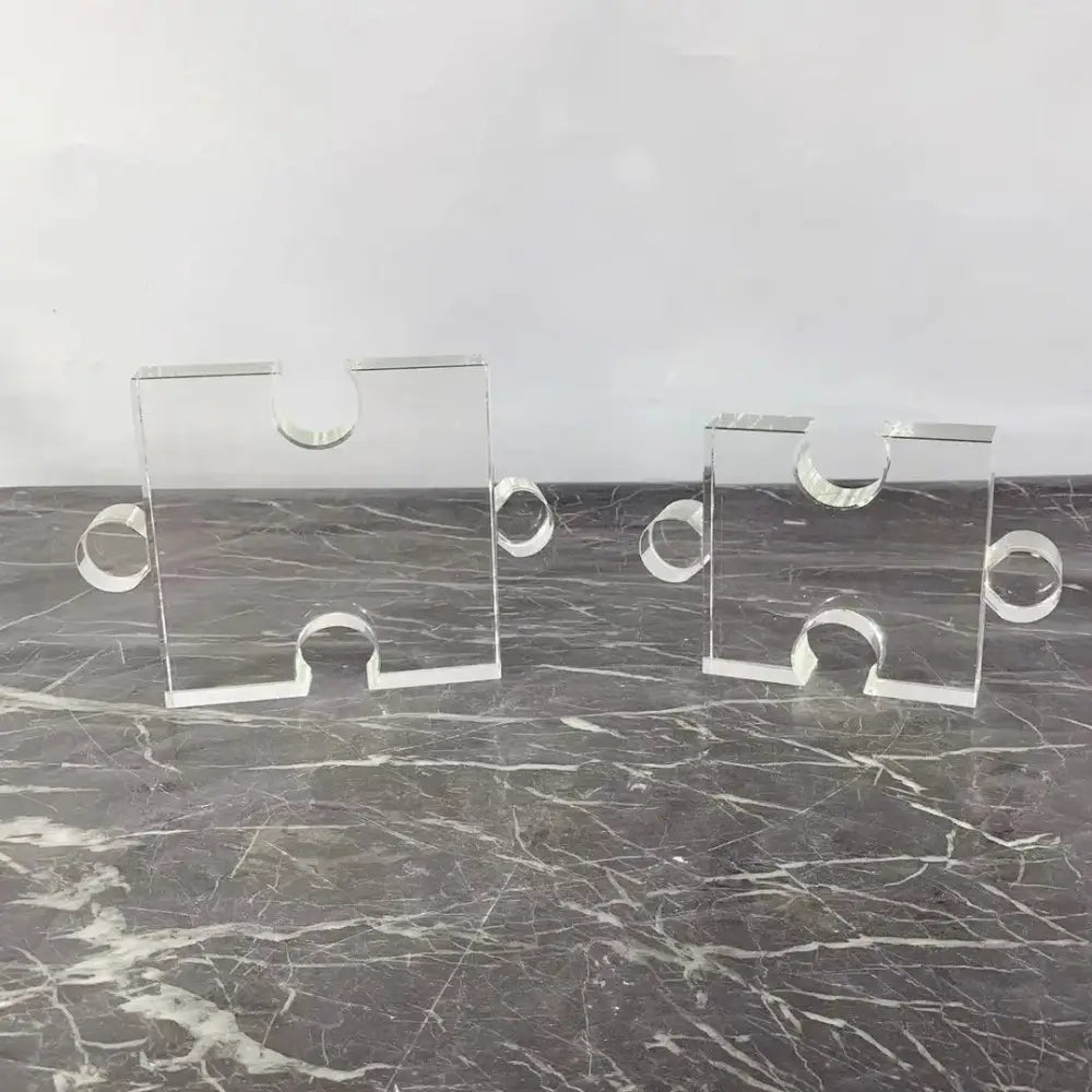 Modern clear acrylic crystal geometric puzzle bookends for living room decor featuring decorbites crystal geometric design