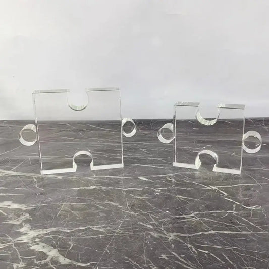 Modern clear acrylic crystal geometric puzzle bookends for living room decor featuring decorbites crystal geometric design