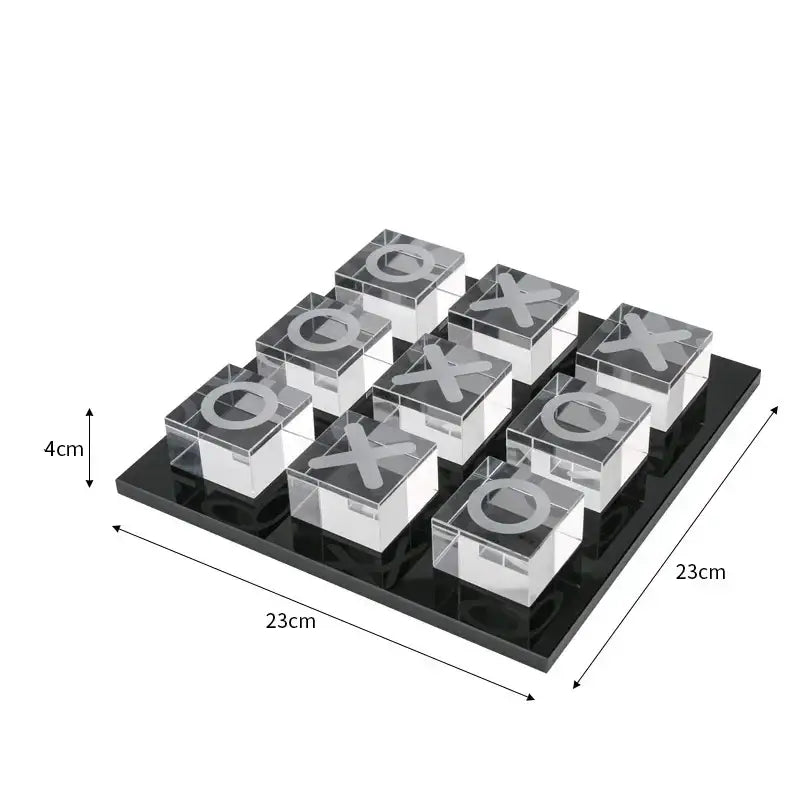 Modern clear acrylic tic tac toe set with engraved x and o on black base for living room decorbites geometric crystal chess