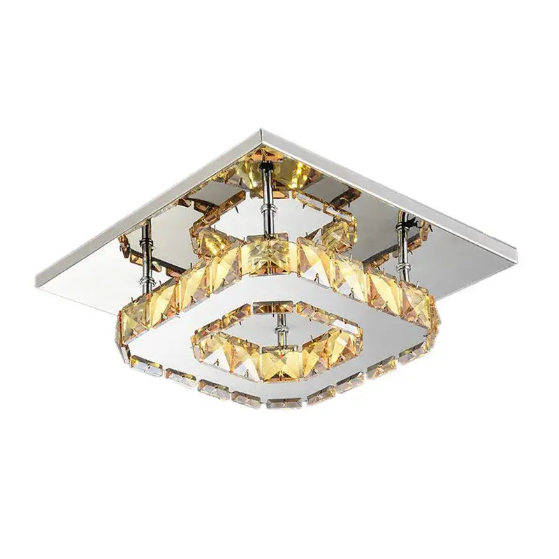 Modern clear and amber crystal led ceiling light with chrome finish and faceted rings for living room decorbites crystal led
