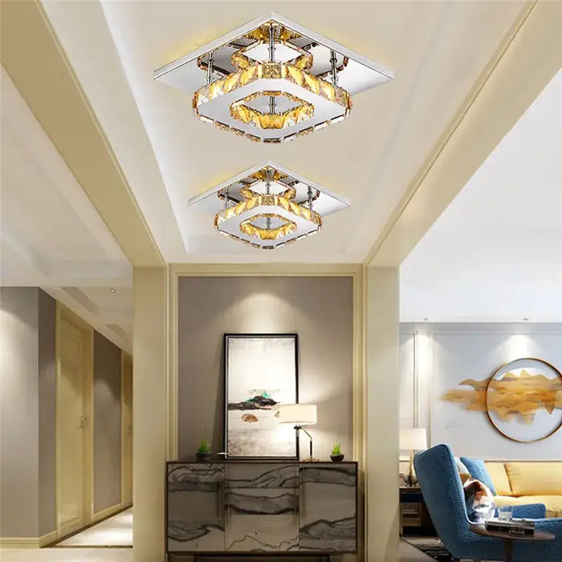 Modern square ceiling lights with gold and clear crystal accents for living room decorbites crystal led ceiling fixture