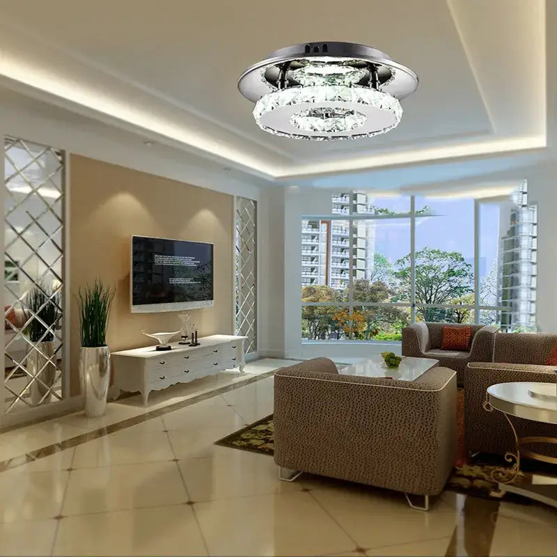 Modern clear and amber crystal led ceiling lights with sleek chrome finish and concentric rings for living room decorbites crystal led