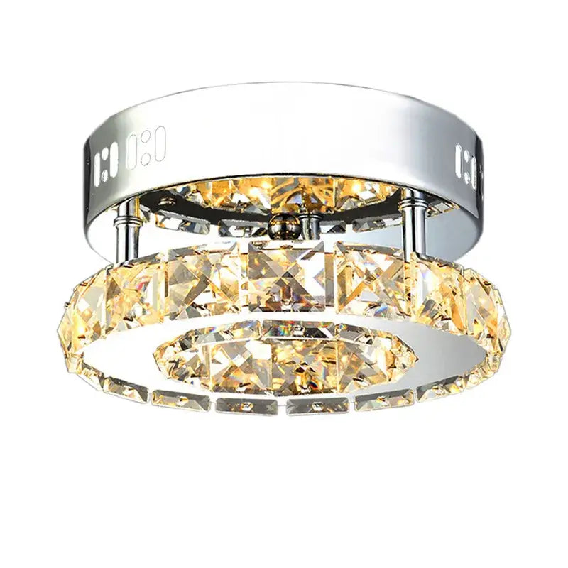 Chrome-finished modern ceiling lights with two concentric rings of faceted amber crystals for decorbites crystal led ceiling use