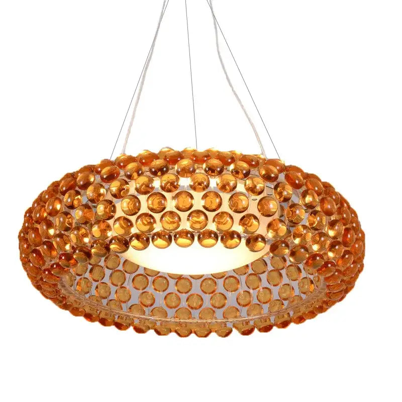 Amber-colored glass orb caboche led chandelier with modern textured design for living room lighting