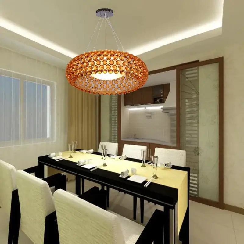 Modern clear bubble caboche led chandelier with orange glass orb and circular design for living room lighting