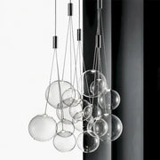 Modern clear bubble glass pendant light with clear spherical bulbs and black fixtures for dining room decorbites bubble glass