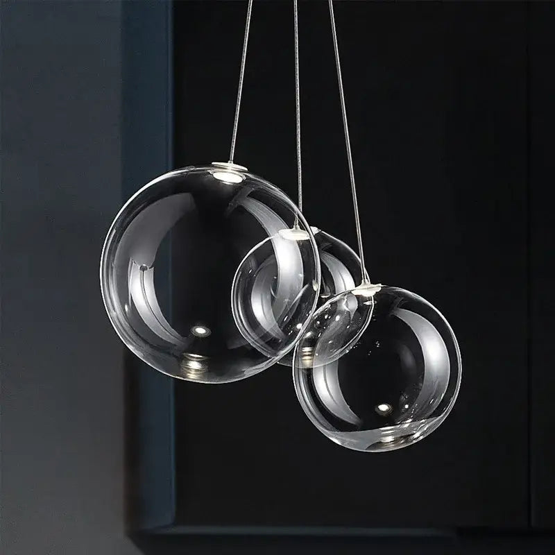 Modern clear bubble glass pendant lights with spherical clear glass shades for kitchen island decorbites bubble glass design