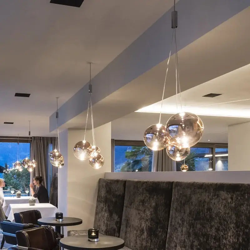 Modern clear bubble glass pendant lights with metallic finish hang from ceiling ideal for kitchen island decorbites bubble glass