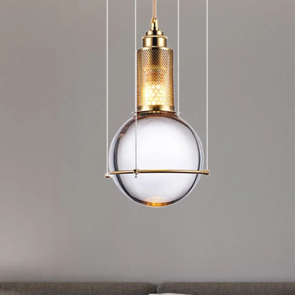 Modern Clear Crystal Ball Pendant Lamp with LED, Gold Mesh Cage - Warm/White Bedroom Hanging Light