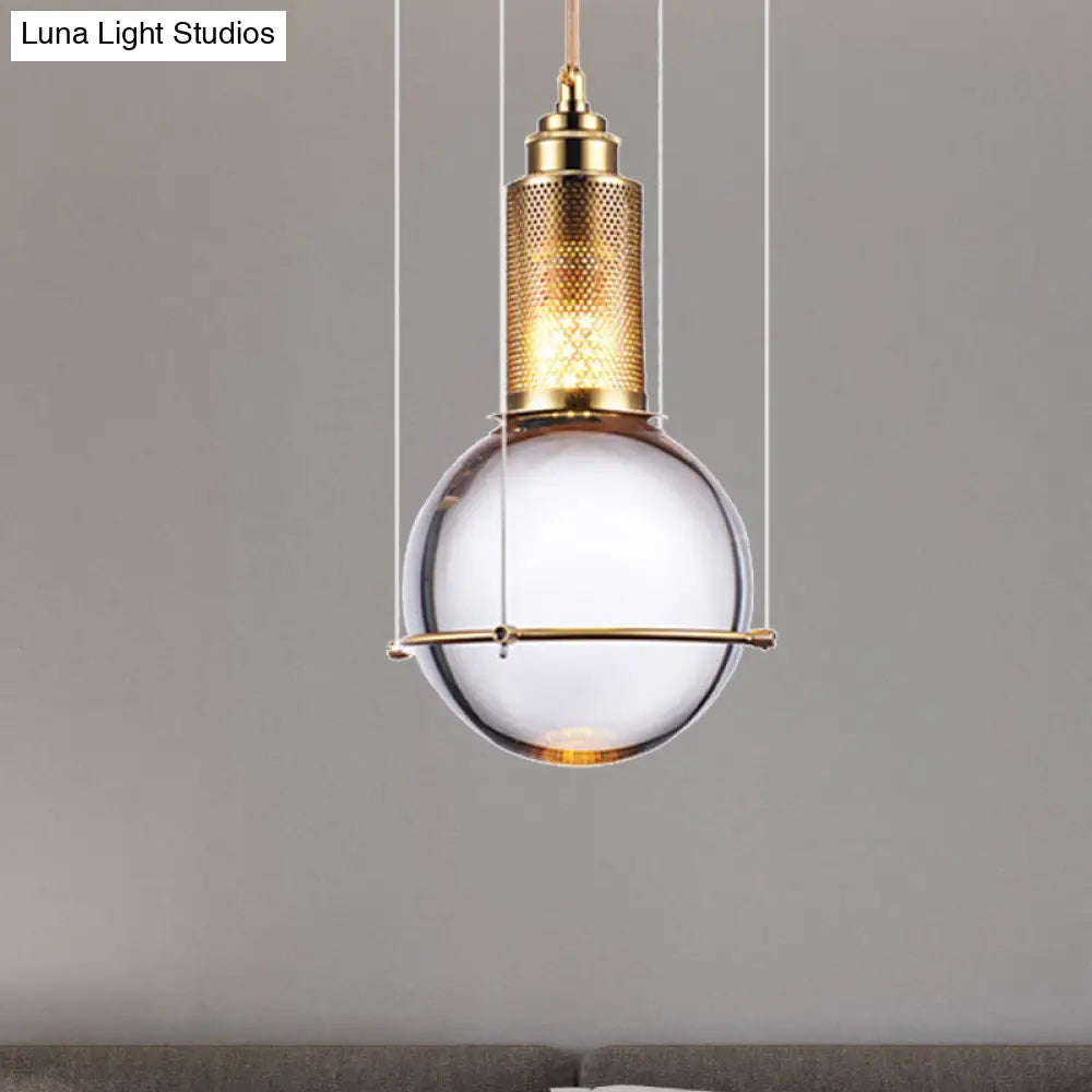 Modern Clear Crystal Ball Pendant Lamp with LED, Gold Mesh Cage - Warm/White Bedroom Hanging Light