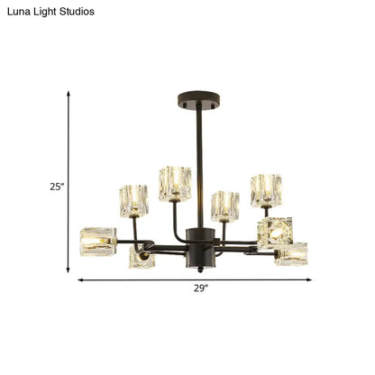 DecorBites™ DecorBites™ Modern Clear Crystal Block Ceiling Light Fixture – Cubic Kitchen Semi Flush Mount, 8 Heads, Black