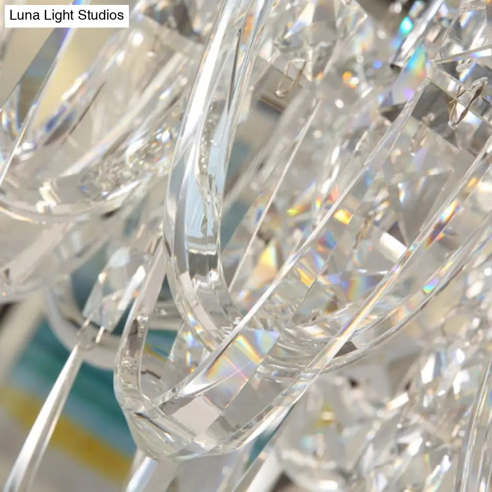 Lámpara colgante de araña moderna de cristal transparente con detalle de borla - 8 luces, acabado en níquel - Ideal para la iluminación del comedor