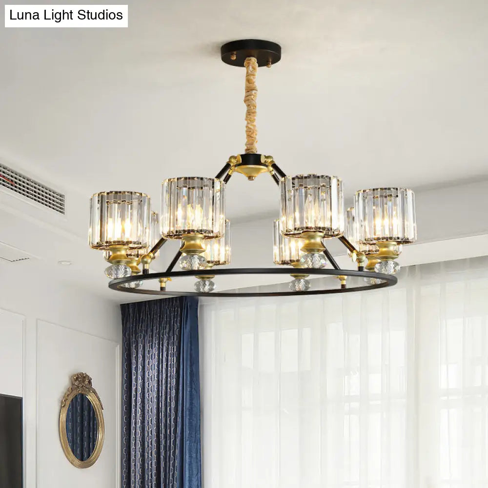 Kit de lámpara colgante cilíndrica de cristal transparente moderno - Lámpara de araña negra con 4/6/8 luces para sala de estar